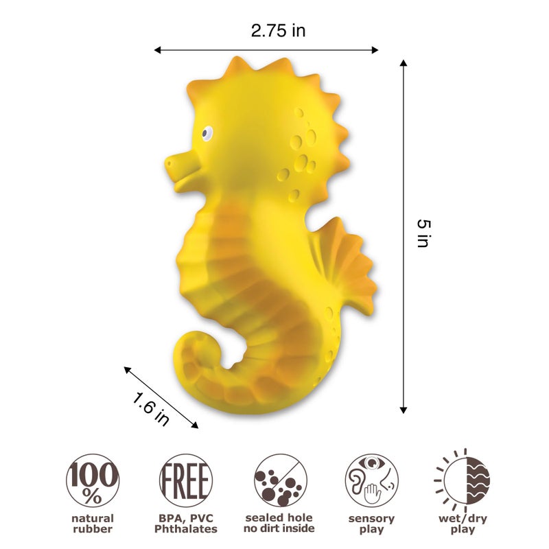 caaocho Pure Natural Rubber Bath Toy - Nalu The Seahorse - Hole Free Bath Toys, BPA Free Bath Toys for Infants, Without Holes Sealed Natural Rubber Baby Toy - Image 2